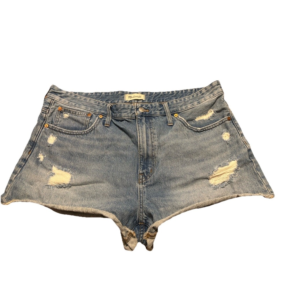 Madewell Women's Blue Denim Distressed  High Rise Raw Hem Cotton Shorts Size 32